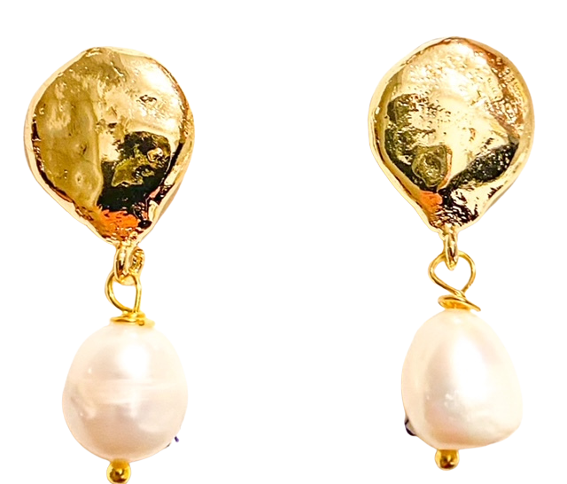 Gold Drop Pearl Earrings