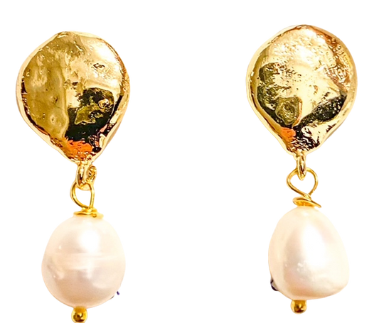 Gold Drop Pearl Earrings